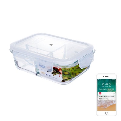 3 Compartment Rectangular Transparent Glass Food Container Lunch Box