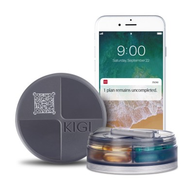 KIGI Black Round Travel Size Portable Plastic Smart Reminder Management Supplement Storage Box